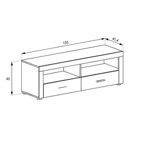 PEGANE Meuble TV 2 tiroirs Coloris chêne Vieilli - Longueur 135 x Profondeur 41,40 x Hauteur 45 cm