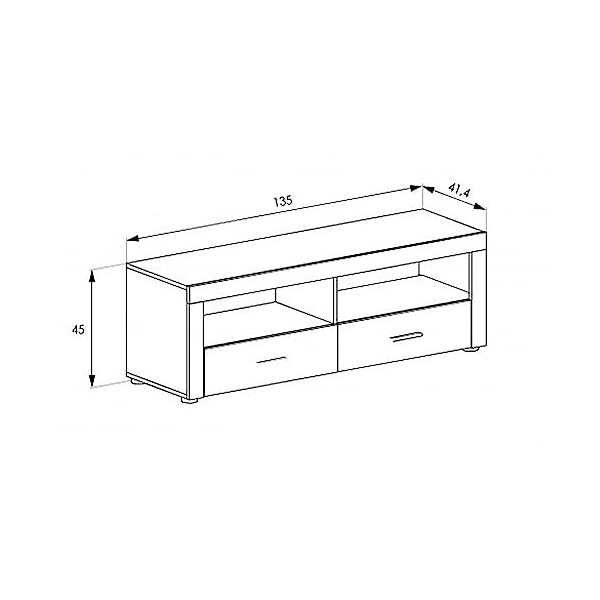 PEGANE Meuble TV 2 tiroirs Coloris chêne Vieilli - Longueur 135 x Profondeur 41,40 x Hauteur 45 cm