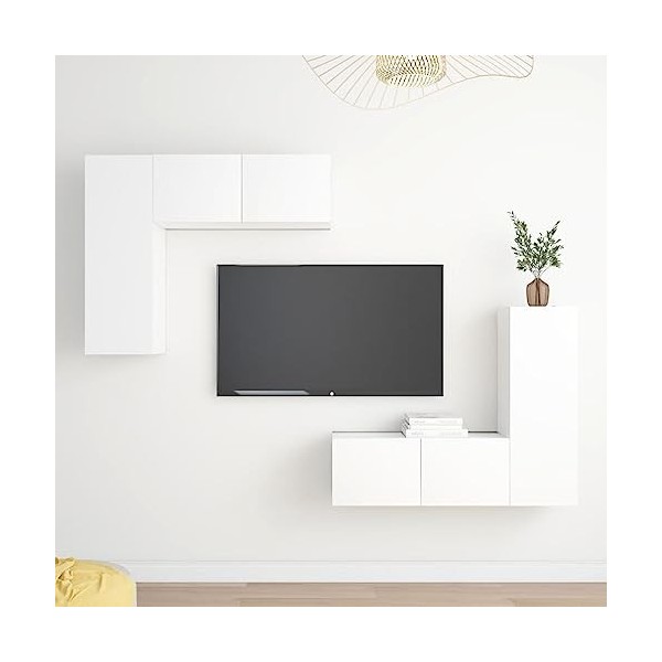 Ensemble de Meubles TV 4 pcs Blanc Aggloméré - Meuble Chambre, Support Télé pour Salon Salle à Manger Chambre, Style Industri