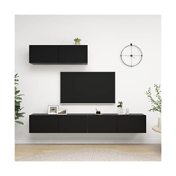 Gecheer Meubles TV 3 pcs Noir Aggloméré Banc TV, Support de Télévision pour Salon, Chambre Meubles