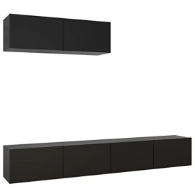 Gecheer Meubles TV 3 pcs Noir Aggloméré Banc TV, Support de Télévision pour Salon, Chambre Meubles