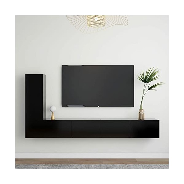 Gecheer Ensemble de Meuble TV 3 pcs Noir Aggloméré Banc TV, Support de Télévision pour Salon, Chambre Meubles