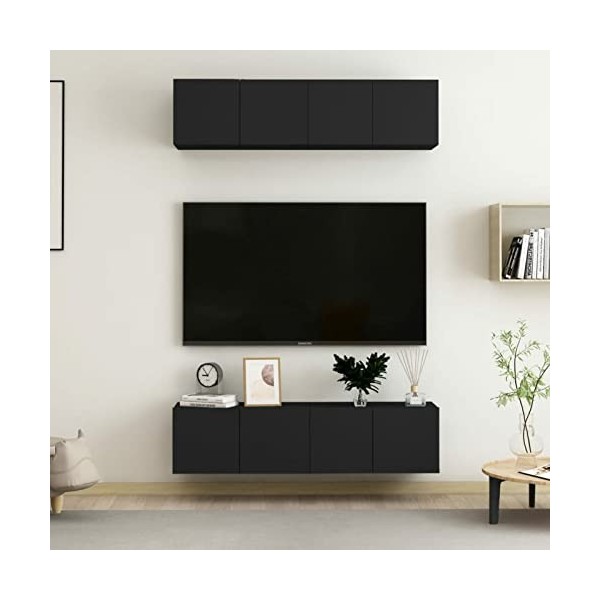 Gecheer Meubles TV 4 pcs Noir 60x30x30 cm Aggloméré Banc TV, Support de Télévision pour Salon, Chambre Meubles