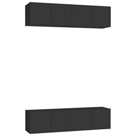 Gecheer Meubles TV 4 pcs Noir 60x30x30 cm Aggloméré Banc TV, Support de Télévision pour Salon, Chambre Meubles
