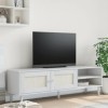 Gecheer Meuble TV SENJA Aspect rotin Blanc 158x40x49cm Bois Massif pin Banc TV, Support de Télévision pour Salon, Chambre Meu