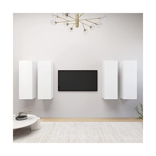 lvssiao Meuble TV pour salon, meubles pour TV 4 unités aggloméré Blanc 30,5 x 30 x 90 cm Très résistant Module TV pour chambr