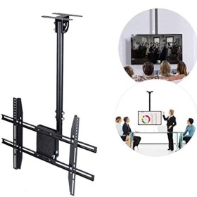 UNHO TV Support Plafond pour Écrans 26-65" LED LCD Plasma Réglable en Hauteur de 57-97cm Fixation TV Mural Flexible Rotation 