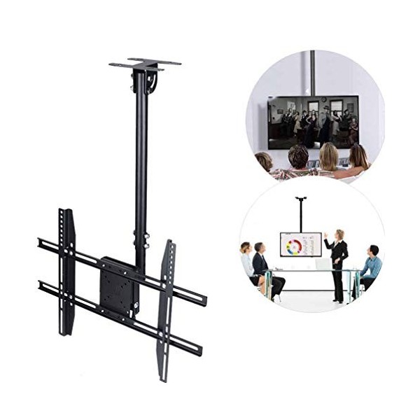 UNHO TV Support Plafond pour Écrans 26-65" LED LCD Plasma Réglable en Hauteur de 57-97cm Fixation TV Mural Flexible Rotation 