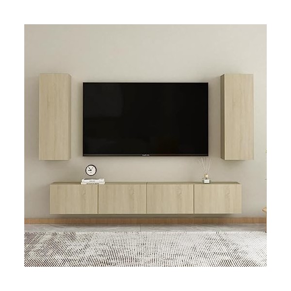WREWING Meuble TV,Bas Table TV Support de Télévision en Bois pour Salon Chambre Salle à Manger,Support pour Téléviseur Jusqu’