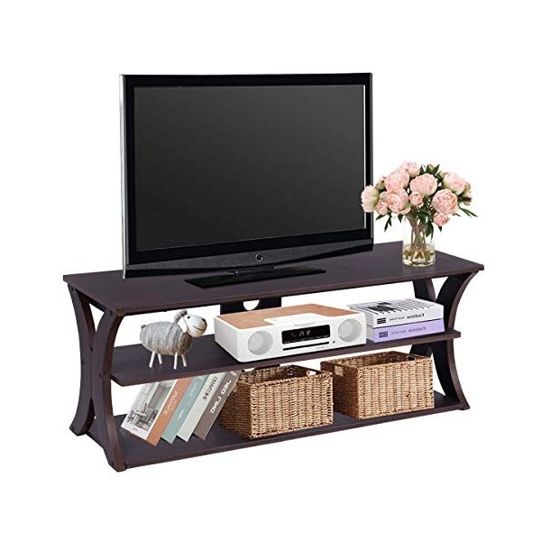 KOMFOTTEU Meuble TV à 2 étages avec trou pour câble - Meuble TV en métal et MDF - 115 x 40 x 45 cm - Pour salon, chambre à co