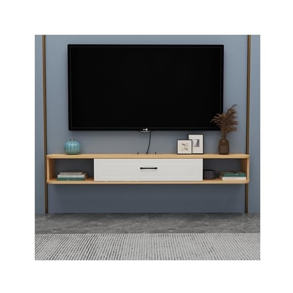 KiLoom Meuble TV Flottant, Console multimédia TV pour Centre de Divertissement Mural de 55 Pouces, Grand Banc TV de Rangement