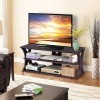 KOMFOTTEU Meuble TV à 2 étages avec trou pour câble - Meuble TV en métal et MDF - 115 x 40 x 45 cm - Pour salon, chambre à co