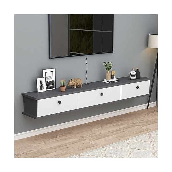 Etagère Flottante pour Meuble TV, Meuble TV Mural, Centre de Divertissement Suspendu Moderne, Console TV Flottante pour Le Ra
