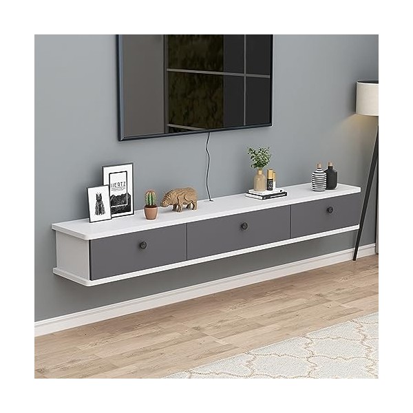 Etagère Flottante pour Meuble TV, Meuble TV Mural, Centre de Divertissement Suspendu Moderne, Console TV Flottante pour Le Ra