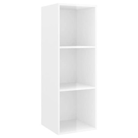 Meuble TV Murale | Style Contemporain | Rangement matériel télé Audio Video Gaming | 37x37x107cm Blanc Brillant