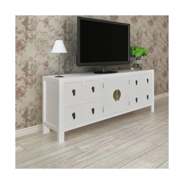 BaraSh Meuble TV Blanc 110x24x48 cm Bois dingénierie,Meuble TV,Table Basse Salon Meuble TV,Table Basse LED Couleurs