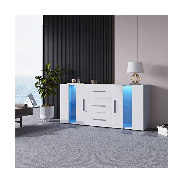 ABERE Buffet Commode Meuble de Rangement Armoire Unité de Rangement TV,Lowboard, avec 16 Couleurs de Lampes LED pour Salle à 