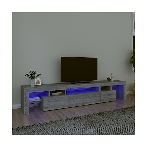 Meuble TV, Banc TV Support de Télévision Table TV Bas Armoire Basse Meuble TV avec lumières LED Sonoma Gris 215x36,5x40 cm