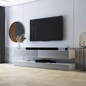 Selsey Hylia - Meuble tv suspendu / Meuble de salon mural - Blanc mat / Gris brillant, 140 cm