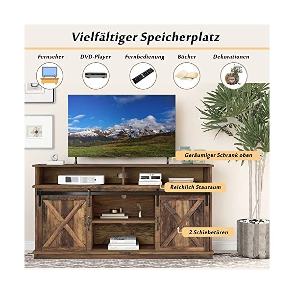 Meuble TV grand meuble TV bas avec 2 portes coulissantes classiques, étagères réglables pour salon et salle à manger, design 