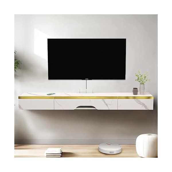 Pmnianhua Meuble TV suspendu - Meuble TV bas moderne - Étagère murale multimédia - Grand rangement avec 3 portes - Pour salon