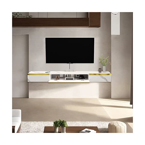 Pmnianhua Meuble TV suspendu - Meuble TV bas moderne - Étagère murale multimédia - Grand rangement avec 3 portes - Pour salon