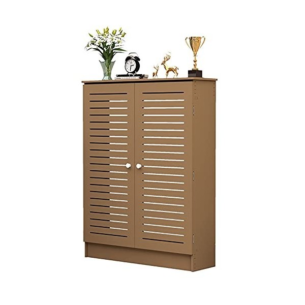 Couvercle de radiateur de bois brun imperméable PVC Armoire murale à double porte, grille horizontale Chauffage Chauffage Mob