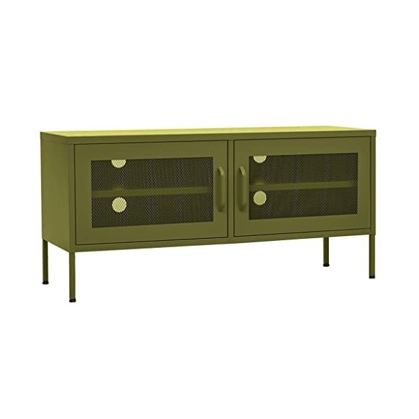 Meuble TV avec 2 Portes | Style Contemporain | Rangement matériel télé Audio Video Gaming | 105x35x50cm Vert Olive