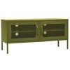 Meuble TV avec 2 Portes | Style Contemporain | Rangement matériel télé Audio Video Gaming | 105x35x50cm Vert Olive