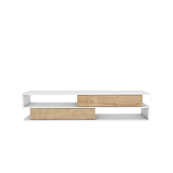 DECOROTIKA Meuble TV Cortez, Bois dingénierie, Effet marbre Blanc et Motif chêne, Height: 40 cm | Width: 160 cm | Depth: 35 