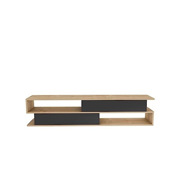 DECOROTIKA Meuble TV Cortez, Bois dingénierie, Effet marbre Blanc et Motif chêne, Height: 40 cm | Width: 160 cm | Depth: 35 