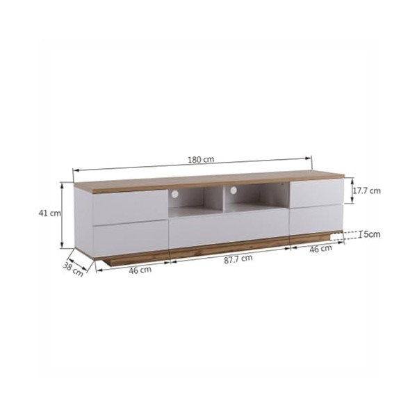 Meuble TV en grain de bois avec huit étagères de style moderne - Épissage blanc - 180 x 38 x 46 cm l x H x P - Convient pou