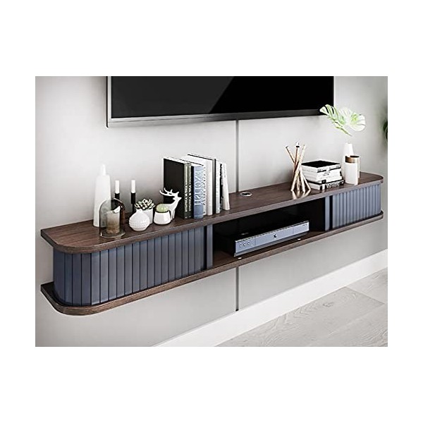 Meuble TV Suspendu, Centre Média Mural en Bois Massif, Unité de Divertissement Flottante Set-Top Box Rack Routeur WiFi pour S