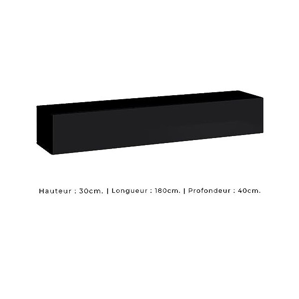 PRICE FACTORY just for you Meuble TV Suspendu 180cm Coloris Noir Collection Switch. Finitions Brillantes.