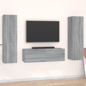 Gecheer Ensemble de Meubles TV Lot de 3 Sonoma Gris Bois dingénierie Banc TV, Support de Télévision pour Salon, Chambre Meub