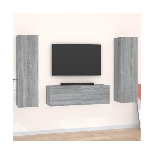 Gecheer Ensemble de Meubles TV Lot de 3 Sonoma Gris Bois dingénierie Banc TV, Support de Télévision pour Salon, Chambre Meub