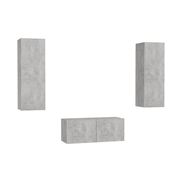 Gecheer Ensemble de Meubles TV Lot de 3 Gris béton Aggloméré Banc TV, Support de Télévision pour Salon, Chambre Meubles Type