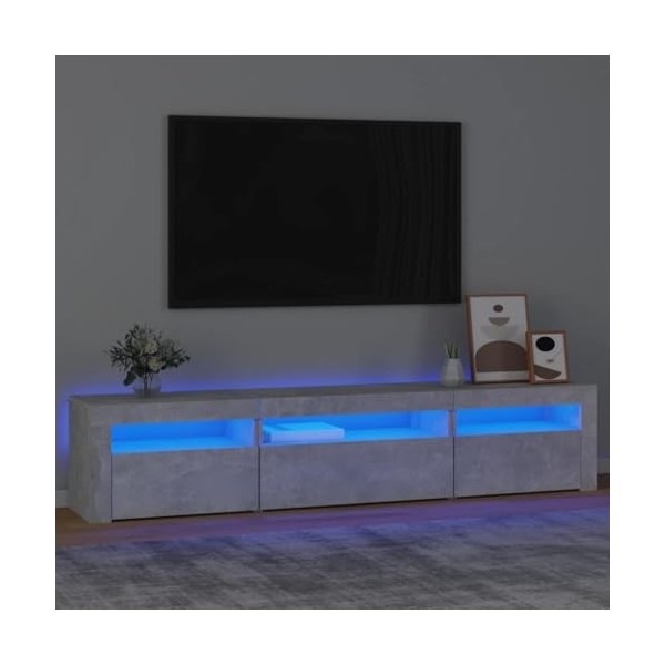 Canditree Meuble TV Moderne avec Lumières LED Support de Télé Banc TV avec 3 Compartiments pour Salon 195 cm Gris béton 