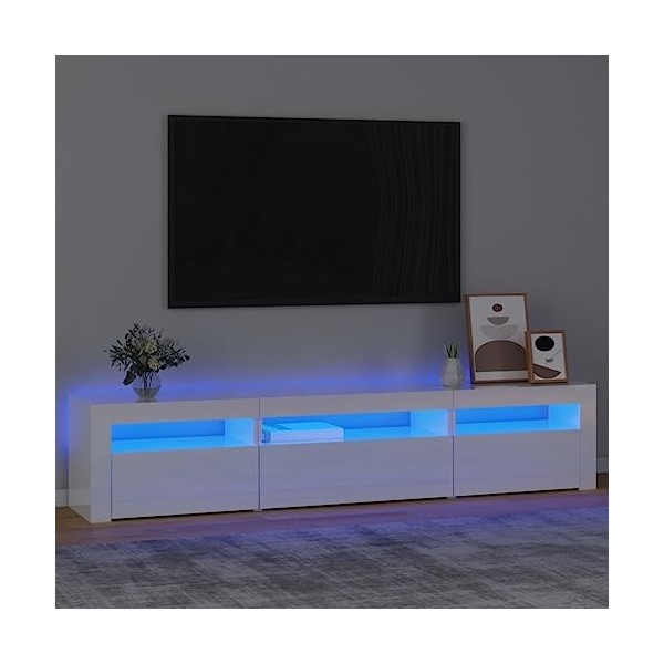 Canditree Meuble TV Moderne avec Lumières LED Support de Télé Banc TV avec 3 Compartiments pour Salon 195 cm Gris béton 