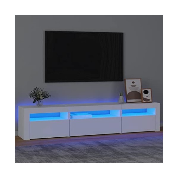 Canditree Meuble TV Moderne avec Lumières LED Support de Télé Banc TV avec 3 Compartiments pour Salon 195 cm Gris béton 