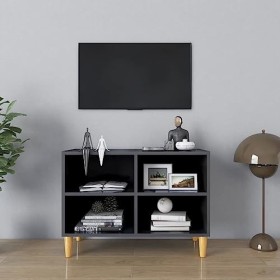 Maxspace TV Meuble, Meuble Tele, Meuble TV Chambre, Meuble TV Iindustrielavec Pieds en Bois Massif Gris Brillant 69,5x30x50 c