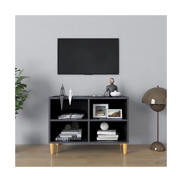 Maxspace TV Meuble, Meuble Tele, Meuble TV Chambre, Meuble TV Iindustrielavec Pieds en Bois Massif Gris Brillant 69,5x30x50 c