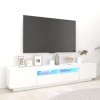 Hovothy Meuble TV avec Lumières LED RVB Blanc 200x35x40 cm Aggloméré Décoration Salon Armoire Multimédia Rangement Ample Rang