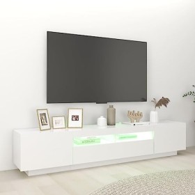 Hovothy Meuble TV avec Lumières LED RVB Blanc 200x35x40 cm Aggloméré Décoration Salon Armoire Multimédia Rangement Ample Rang