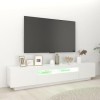 Hovothy Meuble TV avec Lumières LED RVB Blanc 200x35x40 cm Aggloméré Décoration Salon Armoire Multimédia Rangement Ample Rang