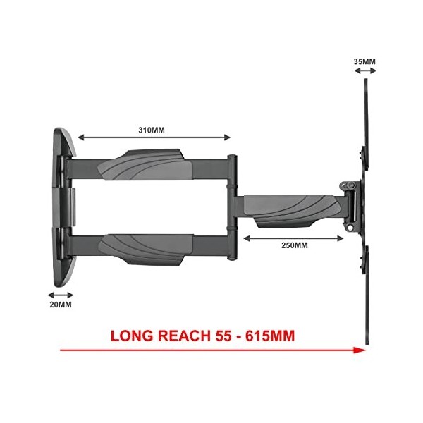 Intecbrackets Support mural pour TV ultra fin, inclinable, pivotant et bras type cantilever 43", 44", 46", 47", 50", 51", 55"
