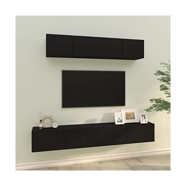 heybb Ensemble de Meubles TV 4 pcs Noir Bois dingénierie,Table TV,Ensemble Meuble TV,Meuble TV