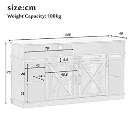 Meuble TV avec 2 portes coulissantes classiques, buffet de rangement, design ferme, avec étagères réglables, pour salon, sall