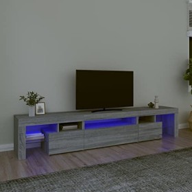 Camerina Meuble TV avec lumières LED Sonoma Gris 215x36,5x40 cm,Meuble TV,Table Basse Salon Meuble TV,Table Basse LED Couleur