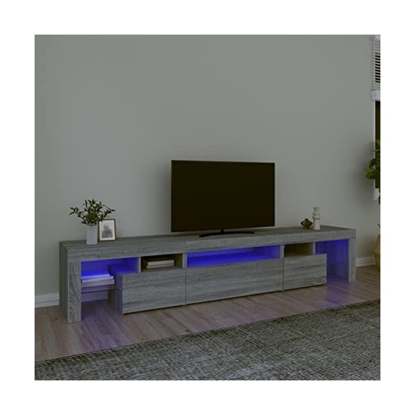 Camerina Meuble TV avec lumières LED Sonoma Gris 215x36,5x40 cm,Meuble TV,Table Basse Salon Meuble TV,Table Basse LED Couleur